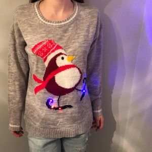 light up Christmas sweater. Penguin.